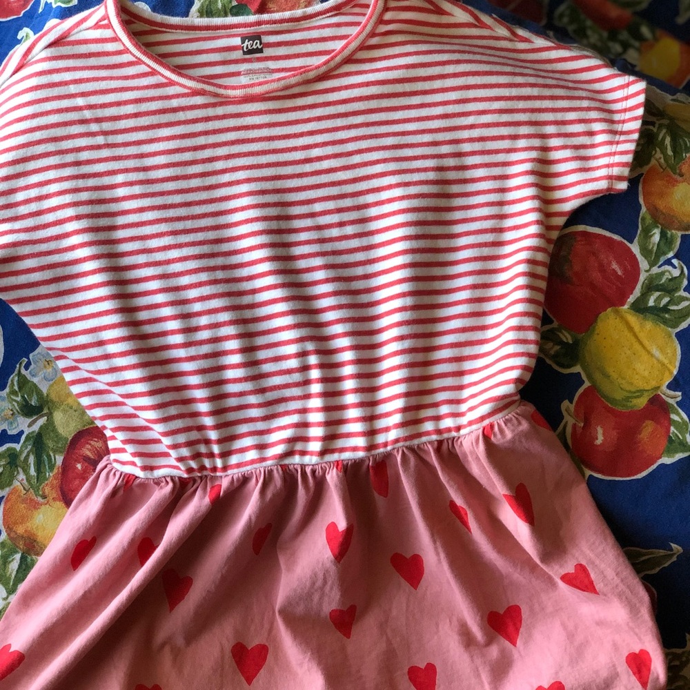 Tea Collection size 8 pink heart and striped dress